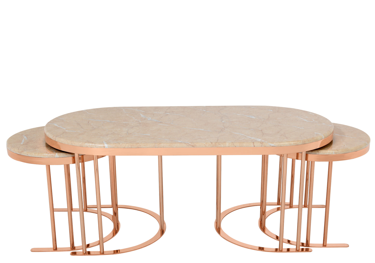 Oval Orta Sehpa Krem Mermer 2 + 1 OSLO