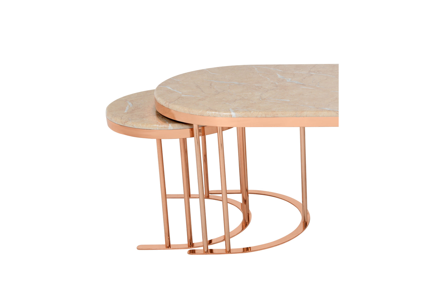 Oval Orta Sehpa Krem Mermer 2 + 1 OSLO