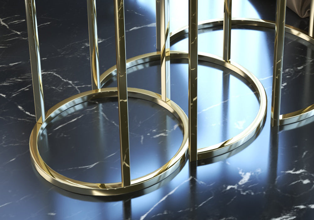 Siyah Kırılmaz Camlı Gold Metal Zigon Sehpa ZEN