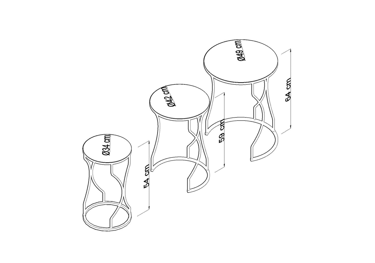Siyah Statik Siyah Mermer Kırılmaz Camlı Metal Zigon Sehpa RÜYA