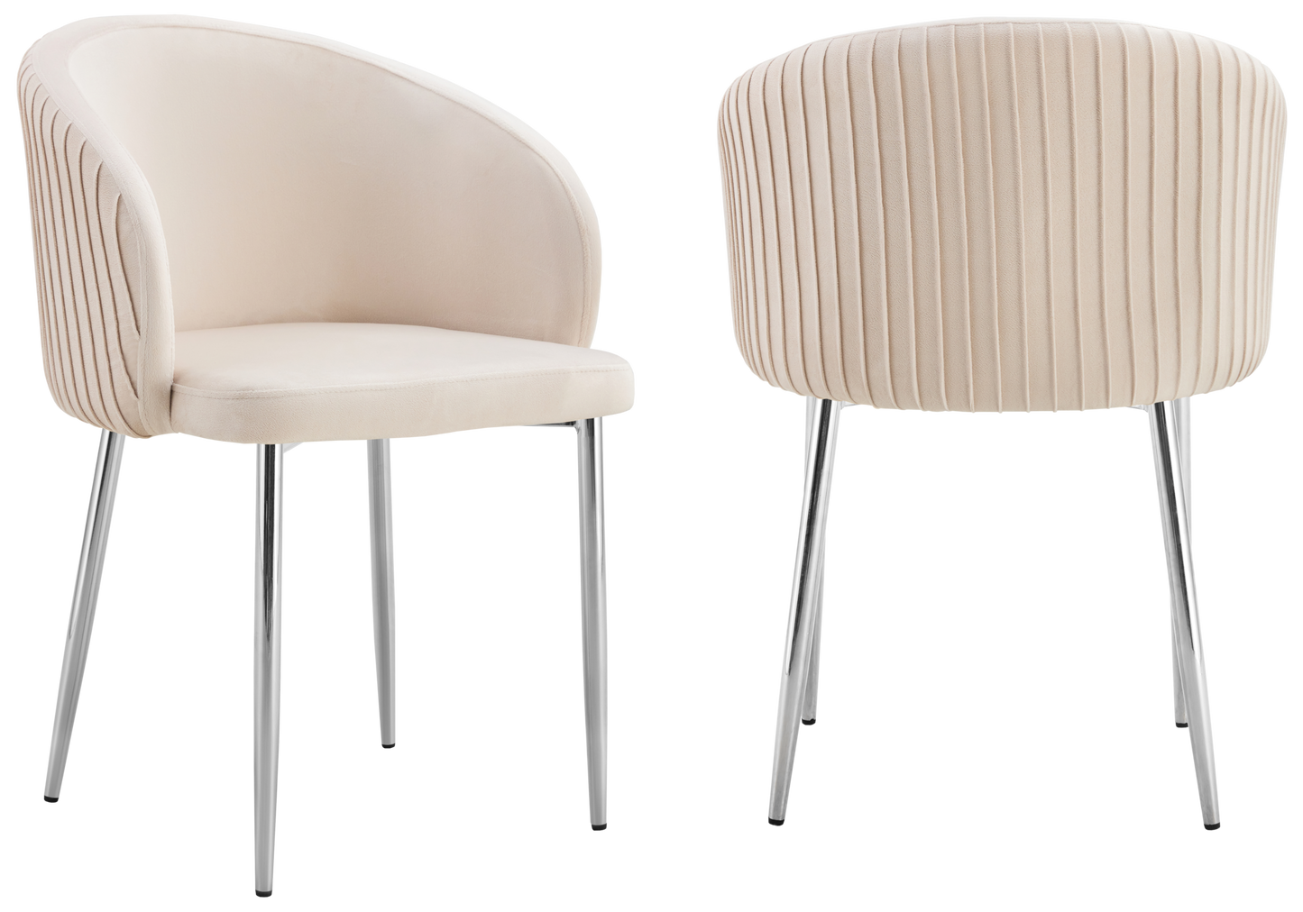 Lot de 2 Chaises Design Velours Beige & Pieds Chromés – SORAIA